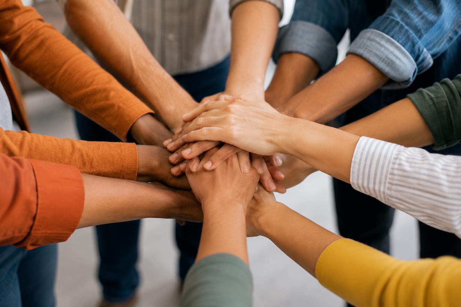 Mains diverses réunies en signe d’inclusion