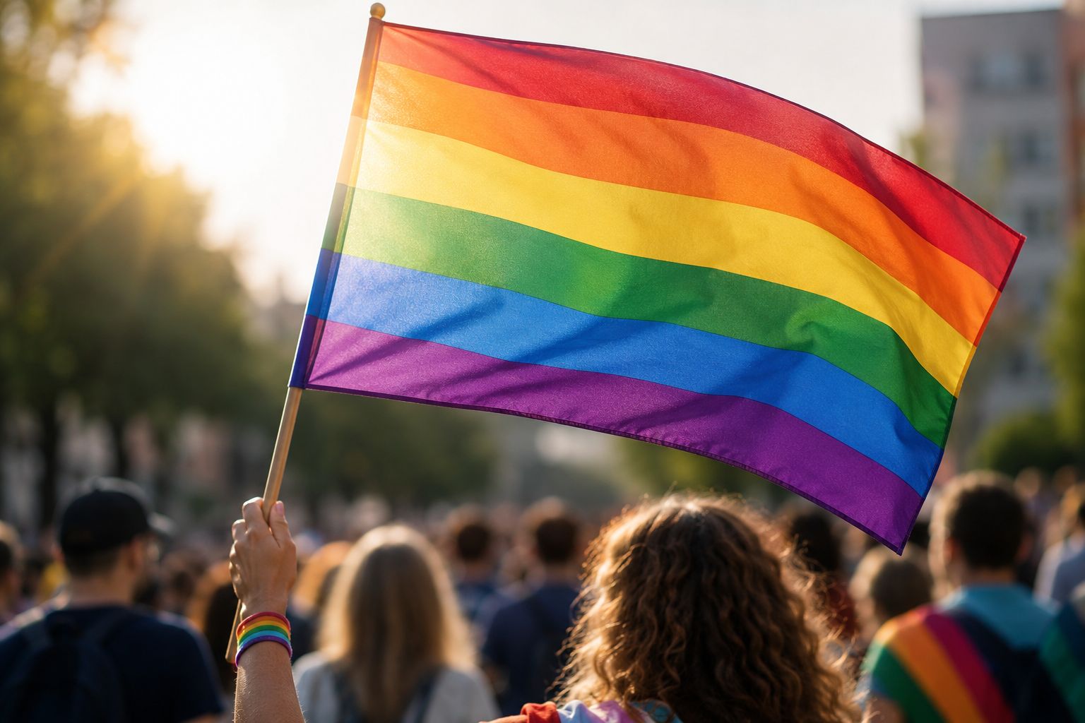 Drapeau LGBTQIA+ dans un rassemblement inclusif